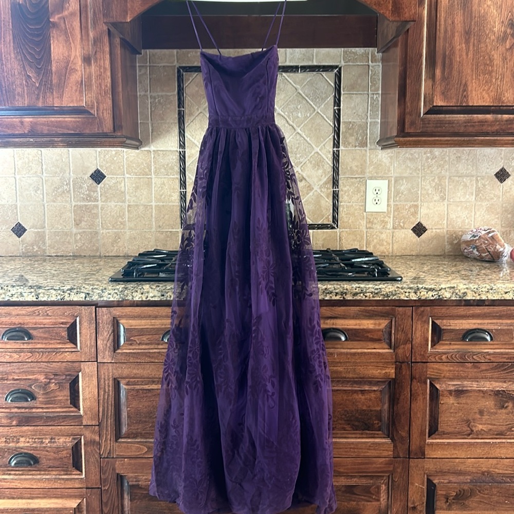 Purple prom dress. covered in lace. size- xs. worn once. tie/open back
